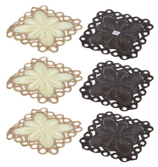 Heart Home Flower Design Square Cotton Coasters, Set of 6 (Brown & Cream)