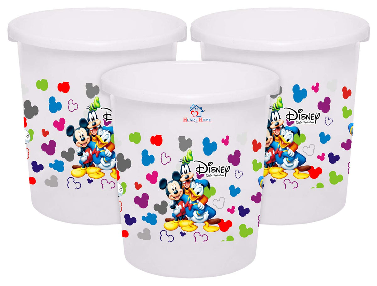 Heart Home Disney Team Mickey Print Plastic 3 Pieces Dustbin/Garbage Bin/Waste Bin, 5 Liters (White) -HS_35_HEARTHS17344