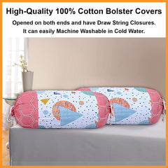 Kuber Industries Cotton Geometric Pattern Attractive Bolster Cover with Drawstring for Home Décor,Set of 6 (Multiclour)