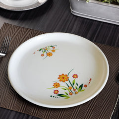 Kuber Industries Flower Printed Round Plastic Microwave/Dishwasher Safe Dinner Plates Set for Families, Parties, Daily Use, Set of 3 (White), Standard (HS39KUBMART022253)
