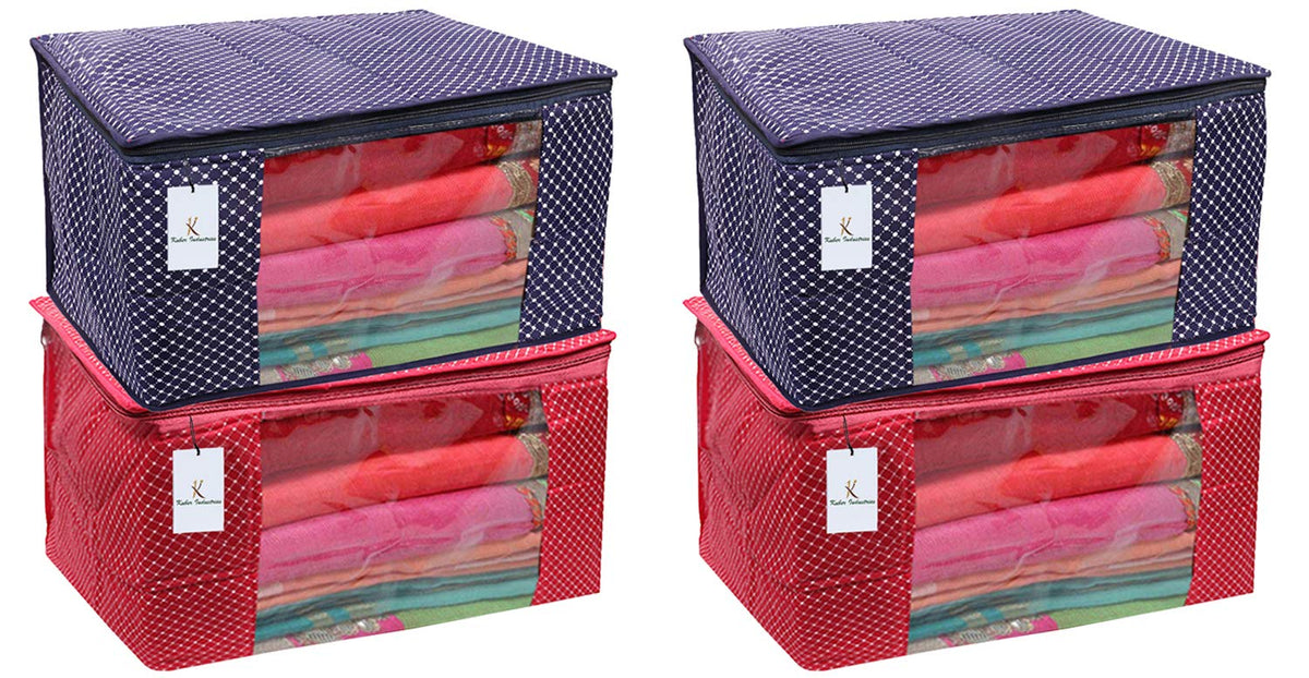 Kuber Industries Cotton 4 Pieces Three Layer Quilted Extra Large Saree Cover (Maroon, Blue & Pink) - CTKTC025489