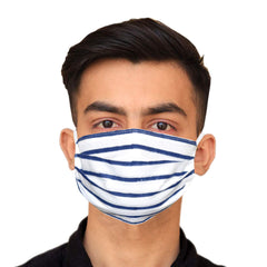 Kuber Industries Lining Print 100% Cotton 3-Layer Reusable Anti Pollution Mask (Pack of 3, White & Blue)- CTKTC46932