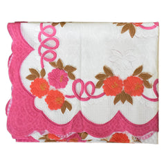 Heart Home Flower Printed Home Decorative Luxurious 4 Seater Cotton Center Table Cover/Table Cloth, 40"x60" (White & Pink)-44HH042