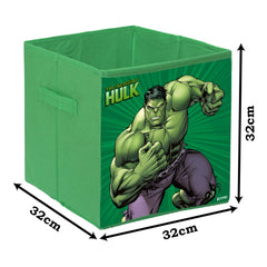 Heart Home Marvel Hulk Print Durable & Collapsible Square Storage Box|Clothes Organizer With Handle,Pack of 3 (Green)