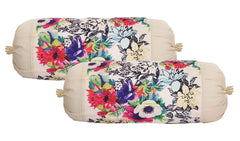 Kuber Industries Floral Design Cotton 2 Pieces Bolster Cover Set (Cream) (CTKTC024316)