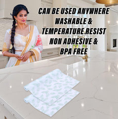 Heart Home Shelf Liner | EVA Kitchen Cabinet Shelf Mat | Anti-Slip Bathroom Mat | Fridge Mat | Table Mat | Green Leaf Print Wardrobe Mat | 3 Meter | White