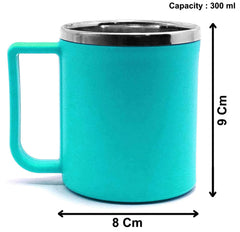 Kuber Industries Medium Size Plastic Steel Cups for Coffee Tea Cocoa, Camping Mugs with Handle, Portable & Easy Clean, Set of 2 (Green), Standard (HS39KUBMART022615)