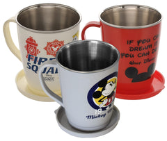 Kuber Industries Disney Printed Food Grade BPA Free Tea/Coffee Mug for Coffee Tea Cocoa, Camping Mugs with Lid, Pack of 3 (Cream & Grey & Red), Standard