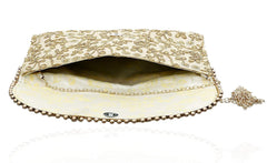 Kuber Industries Polyester Handcrafted Embroidered Women Clutch Women Handbag, Gold (CTKTC4329)
