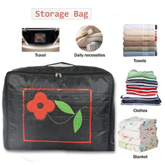 Heart Home Polyester Clothes Storage Bag for Travel|Moisture Proof & Foldable|Flower Pattern Wardrobe Organizer Large Size|Pack of 2 (Black)
