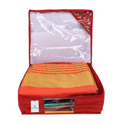 Kuber Industries 3 Layered Quilted Silk 4 Pieces Saree Cover (Red) -CTKTC024670