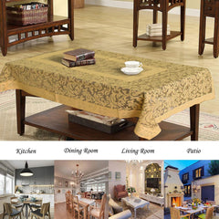 Heart Home Leaf Design Cotton Dining Table Cover/Table Cloth for Home Decorative Luxurious 6 Seater, 60"x90" (Golden)
