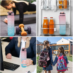 Homestic Motivational Water Bottle with Time Marker | Sipper Water Bottle for Kids & Adults with Straw | For Gym, Home, Office & School | Pink Blue -1 L