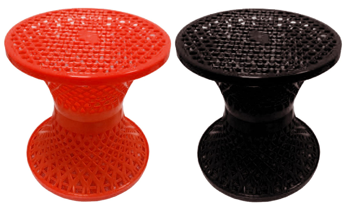 Kuber Industries Mesh Design Both Sided Plastic Sitting Stool for Indoor & Outdoor in Damroo Style- Pack of 2 (Orange & Brown), Standard (HS_38_KUBMART021800)