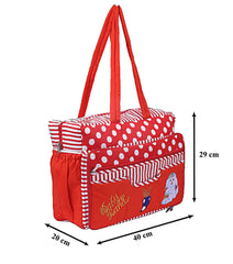 Kuber Industries Cotton Multiuses Dot Print Mothers Bag/Diapers Bags With Handle For Traveling & Storing (Red)