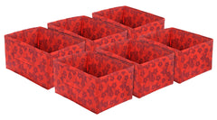 Heart Home Metallic Flower Printed Multipurposes Rectangular Flodable Storage Box, Drawer Storage and Cloth Organizer- Pack of 6 (Red)-HS43HEARTH26339