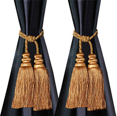 Kuber Industries Polyester 2 Pieces Curtain Tie Back Tassel Set (Gold) CTKTC33493