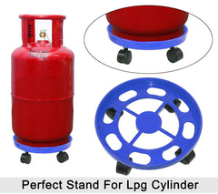 Kuber industries Cylinder Easily Movable Plastic Trolley Stand with Wheels (Blue)-KUBMART11177