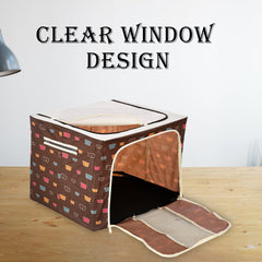 Kuber Industries Storage Box | Steel Frame Living Box | Storage Organizer For Clothes | Saree Cover for Woman | Teddy Print Cloth Organizer | 66 Liter | Brown