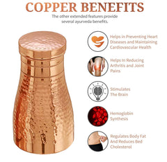 Kuber Industries Hammered Copper Bedroom Jar|Bedside Water Bottle with Inbuilt Glass, 1100 ml (Gold)