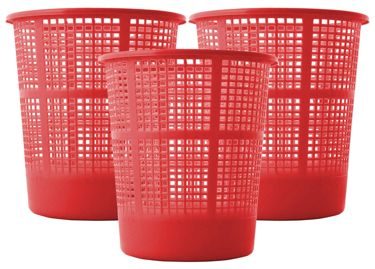 Kuber Industries Plastic 3 Pieces Mesh Dustbin Garbage Bin for Office use, School, Bedroom, Kids Room, Home, Multi Purpose, 5 Liters (Red)-KUBMART234