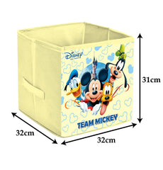 Heart Home Non-Woven Mickey & Friend Print Flodable Storage Box/Wardrobe Organizer For Home Decor, Pack of 2 (Cream) 54HH4247.