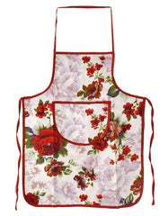 Kuber Industries Flower Printed Oil Stain Resistant Cooking Kitchen Apron for Men Women with 1 Front Pocket, Pack of 3 (Red)