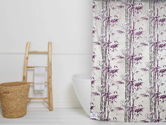 Heart Home Bamboo Printed Stain Resistant, No Odor, Waterproof PVC AC/Shower Curtain with Hooks,7 Feet- Pack of 2 (Grey)