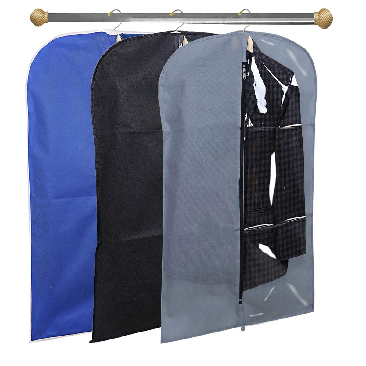 Kuber Industries 3 Pieces Half Transparent Non Woven Men's Coat Blazer Suit Cover (Grey & Black & Royal Blue) -CTKTC41502