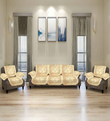 Kuber Industries Flower Printed 5 Seater Cotton Sofa Cover Set with 6 Pieces Arms Cover (Cream)-44KM0585, 12