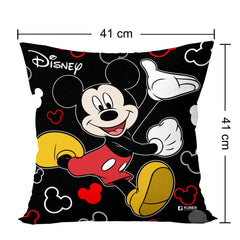 Heart Home Disney Mickey Print Cushion Cover|Sofa Cushion Covers|Sitting Cushion Cover|Polyester Cushion Filler|16x16 Inch|Set of 5 (Black)