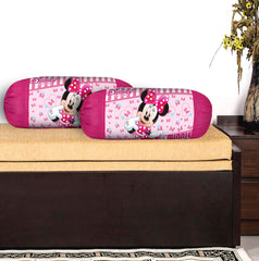 Kuber Industries Disney Minnie Print Silk Special Long Crush Bolster Cover- Set of 2, Pink-KUBMART010020