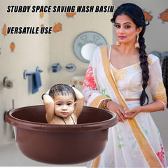 Kuber Industries Bath Tub|Versatile Plastic Utility Gaint Tub|Durable Deep Tub for Baby Bathing|Washing Clothes|Feeding Pan|26 Liter (Brown)