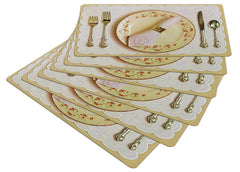 Heart Home Multiuses Plate & Spoon Print PVC Table Placemat with 6 Coasters for Kitchen, Dining Table Set of 6 (Golden) 52HH4053