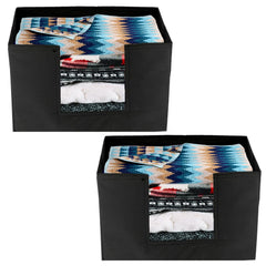 Heart Home Non-Woven Foldable Saree Stacker, Wardrobe Organizer, Storage Bin With Handle- Pack of 2 (Black)-HS43HEARTH26352