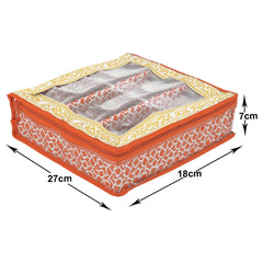 Heart Home Feather Design Laminated 3 Rod Box, Organizer For Bangle, Watches, Bracelets, Jewellery With Tranasparent Top - Pack of 2 (Orange)-47HH0156