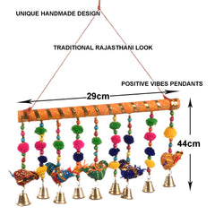 Heart Home Rajasthani Traditional Windchimes|5 Hanging Birds with Bamboo|Polyester Handcrafted Latkan|Decorative Door Hanging Latkan (Multicolor)