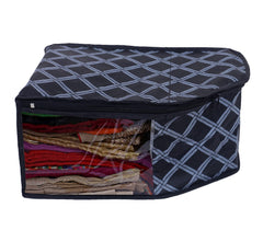 Kuber Industries Check Print Non-Woven Foldable Blouse Cover|Clothes Cover For Home & Traveling With Transparent Window Pack of 3 (Black)