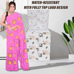 Heart Home Washing Machine Cover | Brown Flower Print Washing Machine Cover | PVC Top Load Fully-Automatic Washing Machine Cover | Cream