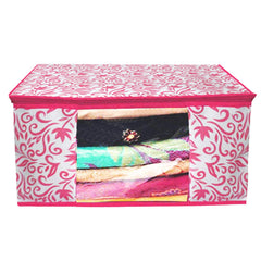 Kuber Industries Leaf Design Non Woven 6 Pieces Saree Cover and 6 Pieces Underbed Storage Bag, Cloth Organizer for Storage, Blanket Cover Combo Set (Pink) -CTKTC038666
