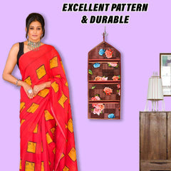 Heart Home Paper Holder | Foldable Hanging Organizer | PVC Flower Pattern Document Holder | 3 Pocket Wall Hanging Holder with Zipper | Pack of 2 | Maroon