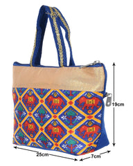 Kuber Industries Polyester Elephant Print Hand Bag For Women/Girls With Handle Pack of 2 (Blue & Yellow) 54KM4037
