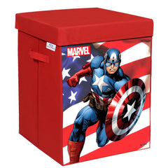 Heart Home Marvel Captain America Print Foldable Laundry Basket|Clothes Storage Basket With Handle & Lid,60 Ltr.(Red)