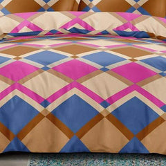 Kuber Industries Checkered Design Glace Cotton Double Bedsheet with 2 Pillow Covers (Brown)-CTKTC033172