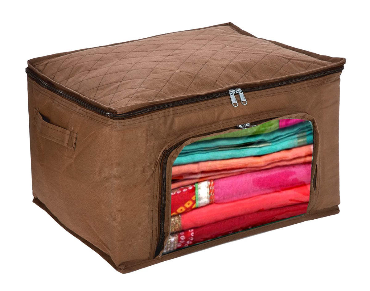 Kuber Industries Non-Woven Living Box, Underbed Storage, Cloth Storage Boxes for Wardrobe With Window (Blue) 54KM4093