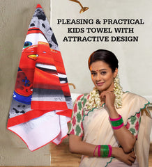 Kuber Industries Fictional Red Car Kids Bath Towel|Soft Cotton Towel for Kids|Sides Stitched Baby Towel|400 GSM Toddler Bath Towel|24x48 Inch|Pack of 2 (Red)