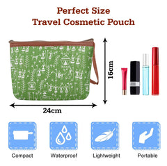 Heart Home Toiletry Pouch|Warli Print Travel Cosmetic Pouch|Canvas Waterproof Makeup Pouch with Handle (Green)