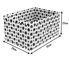 Heart Home Dot Printed Printed Non-Woven Rectangular Flodable Cloth Storage Box/Drawer (Black & White)-HS43HEARTH26340