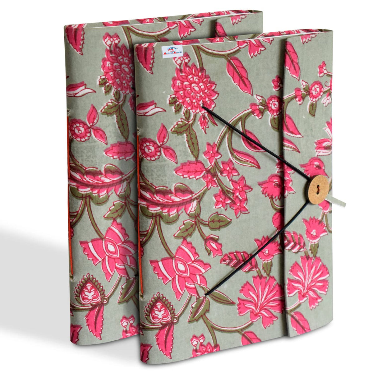Heart Home Floral Print Handicraft Notebook/Diary with Lock System for Home, Traveling, Office Pack of 2 (Green) 52HH4020