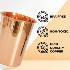 Kuber Industries Copper Drinking Serving Water Glasses Serveware Glass Tumbler (8 Pcs,Height-9 cm, Dia- 6 cm, 300 ml Each)